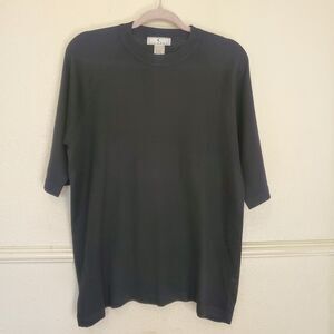 Cumran Silk Top Basic Knit  Womens Small Black Short Sleeve Quiet Luxury